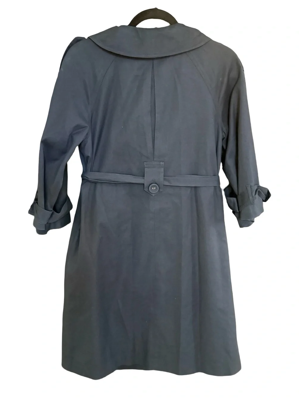 Cynthia Steffe Navy Blue Double Breasted Trench Coat Small Peter Pan Collar